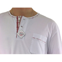 Pyjamas homme, jersey et tissu 100% coton, carreaux rouge/blanc