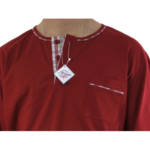 Pyjama homme jersey Carreaux rouge/beige/rouge