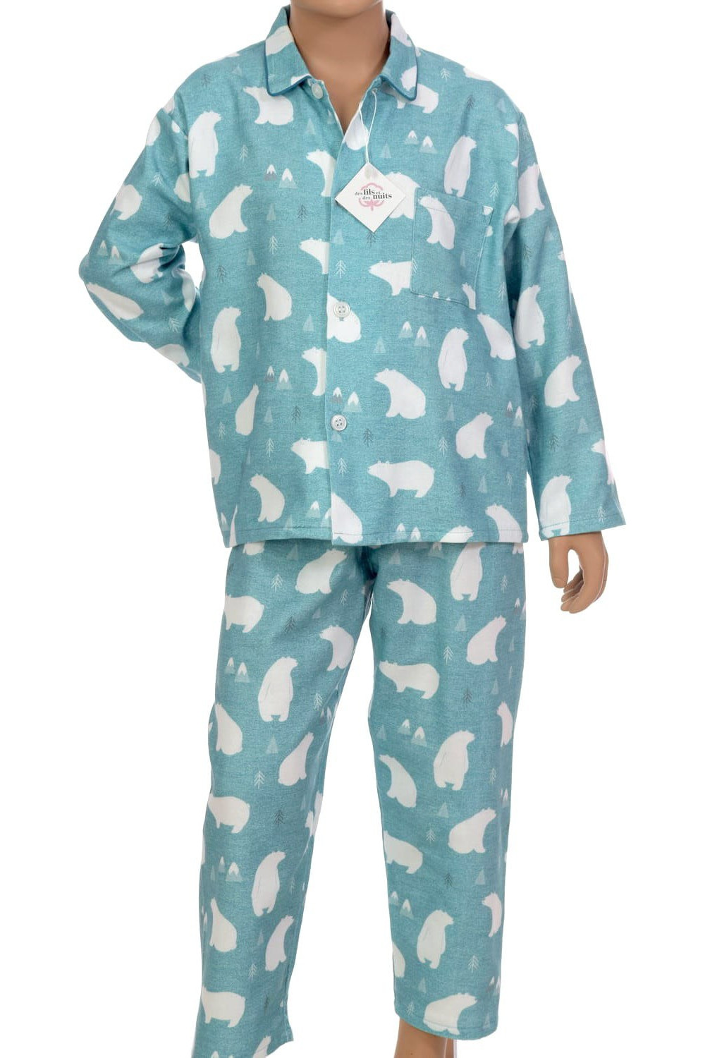 Pyjama long pour garçon en pilou-pilou, coloris Banquise 100% coton