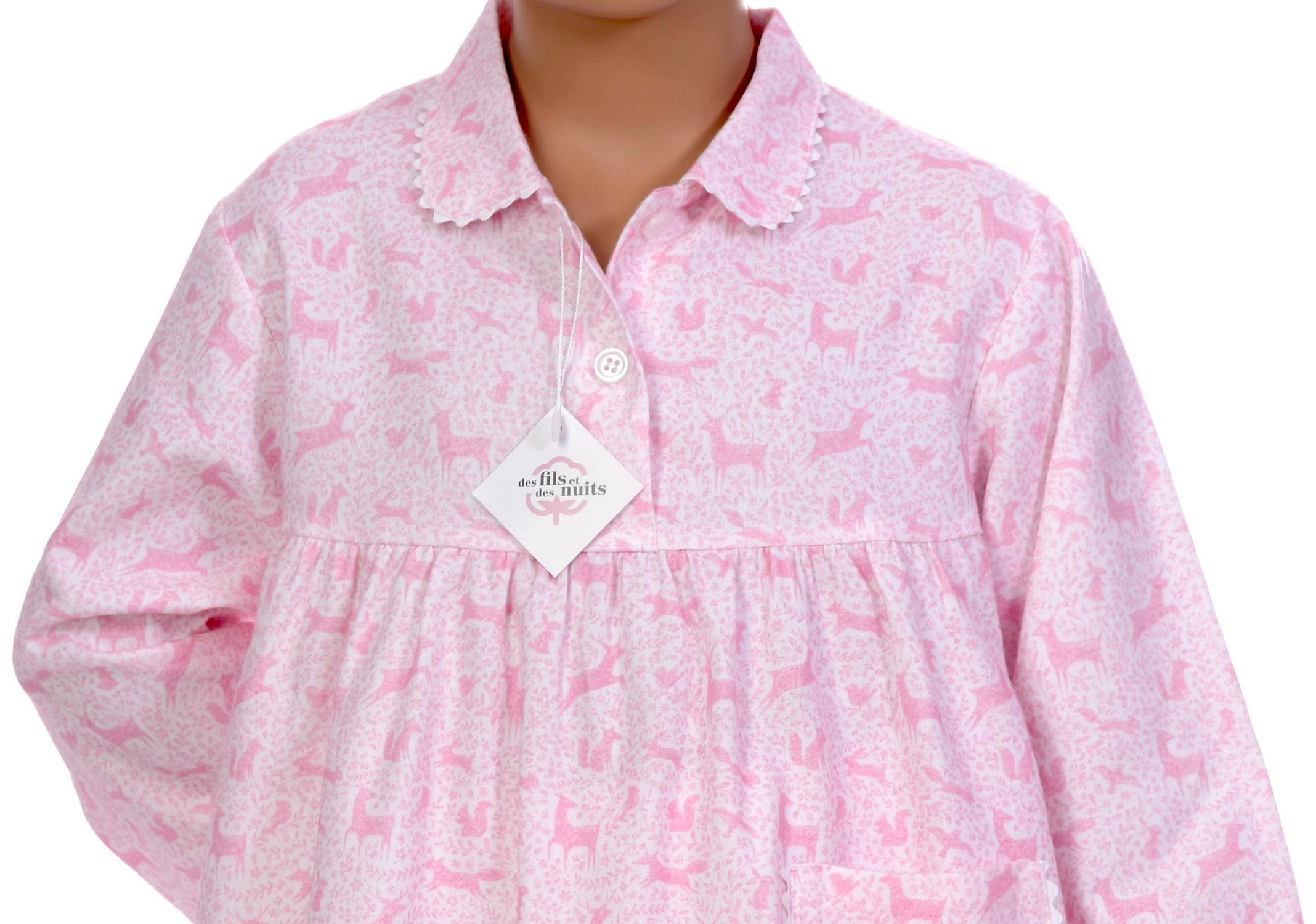 Pyjama hiver pour fille en pilou 100% coton, imprimé Forêt enchantée.