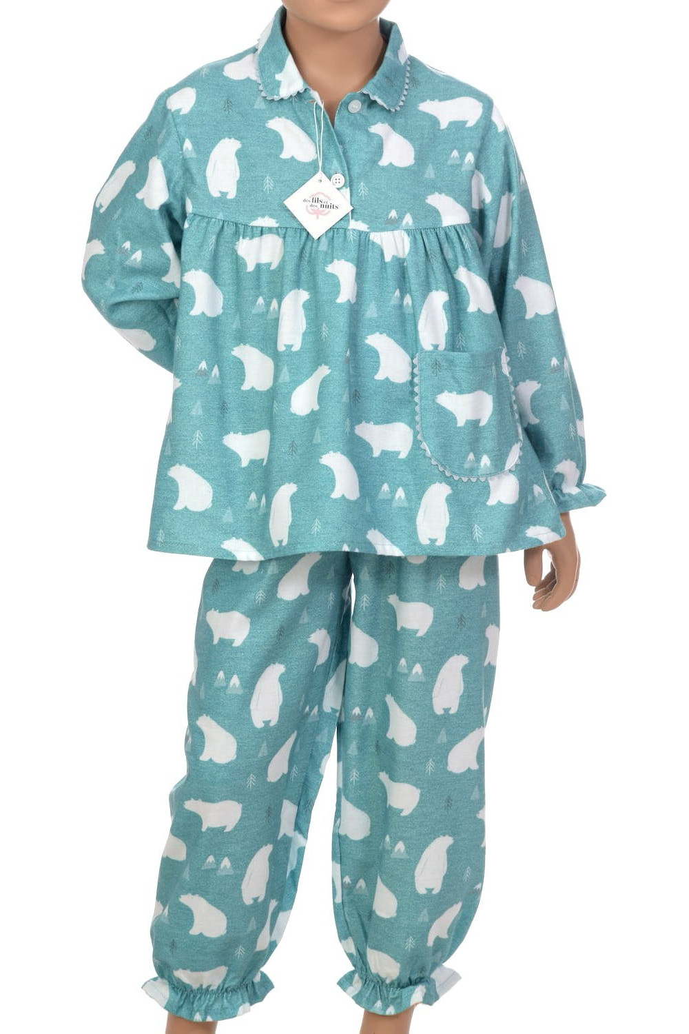 Pyjama pilou pilou vert avec poches pour fille - Pyjama D'Or