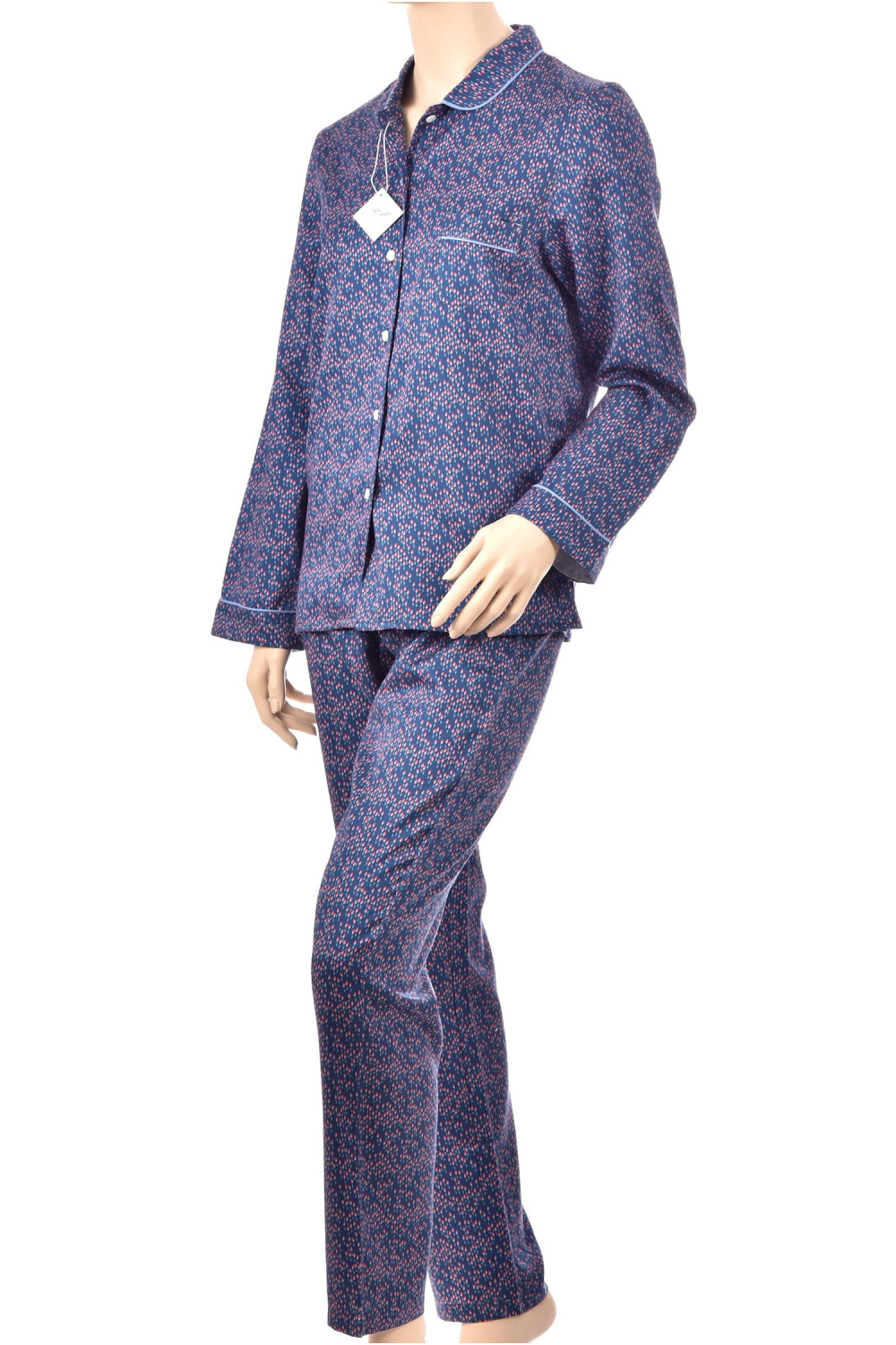 Pyjama long pour femme en satin 100% coton, coupe classique. Coloris Tulipes