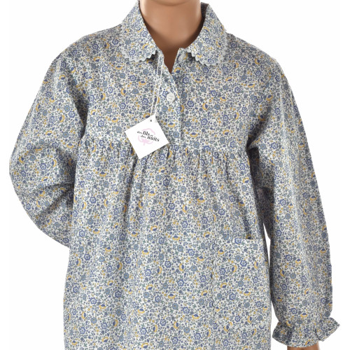Pyjama fille en voile de coton Bio, Fleuri bleu