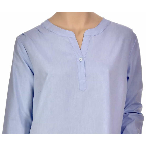 Chemise de nuit femme en 100% coton, Oxford Bleu