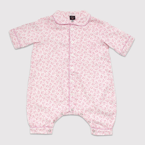 Pyjama pour bébé en coton pilou, Fleurs Rose