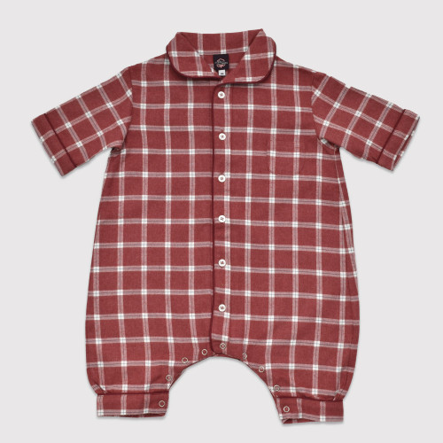 Pyjama pour bébé en coton pilou, carreaux rouges