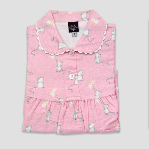 Pyjama long fille en pilou, coloris souris rose