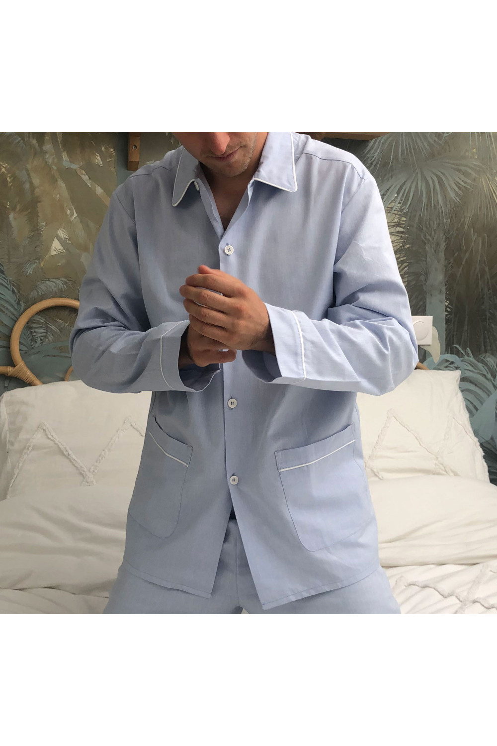 Pyjama tissu Oxford Bleu