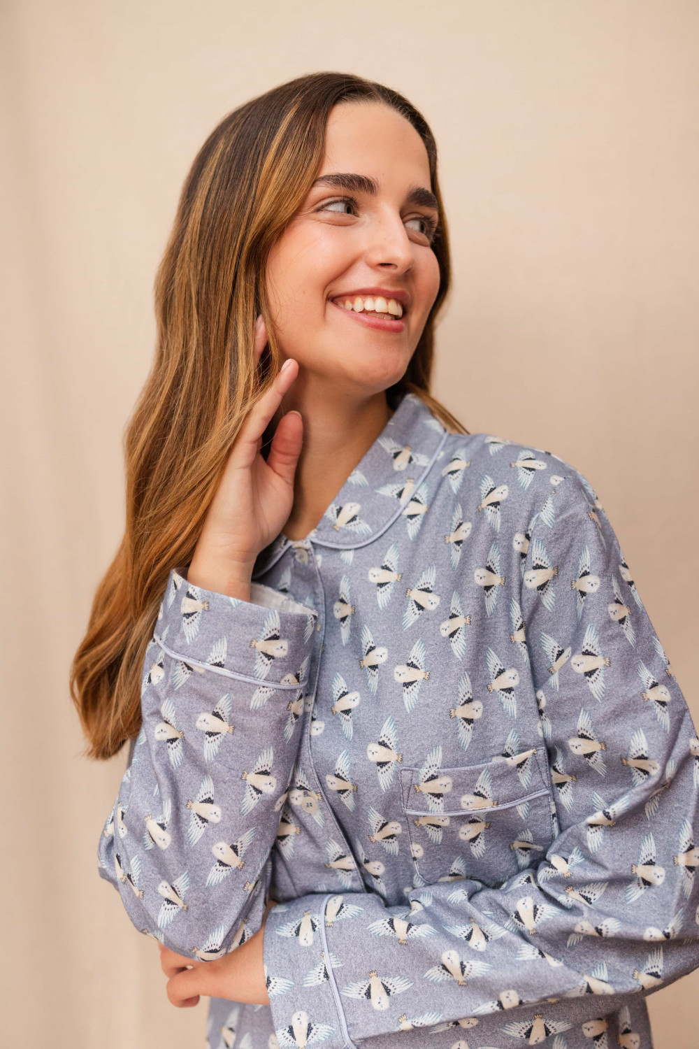 Pyjama long femme pilou100% coton - Coupe classique, coloris Nuit