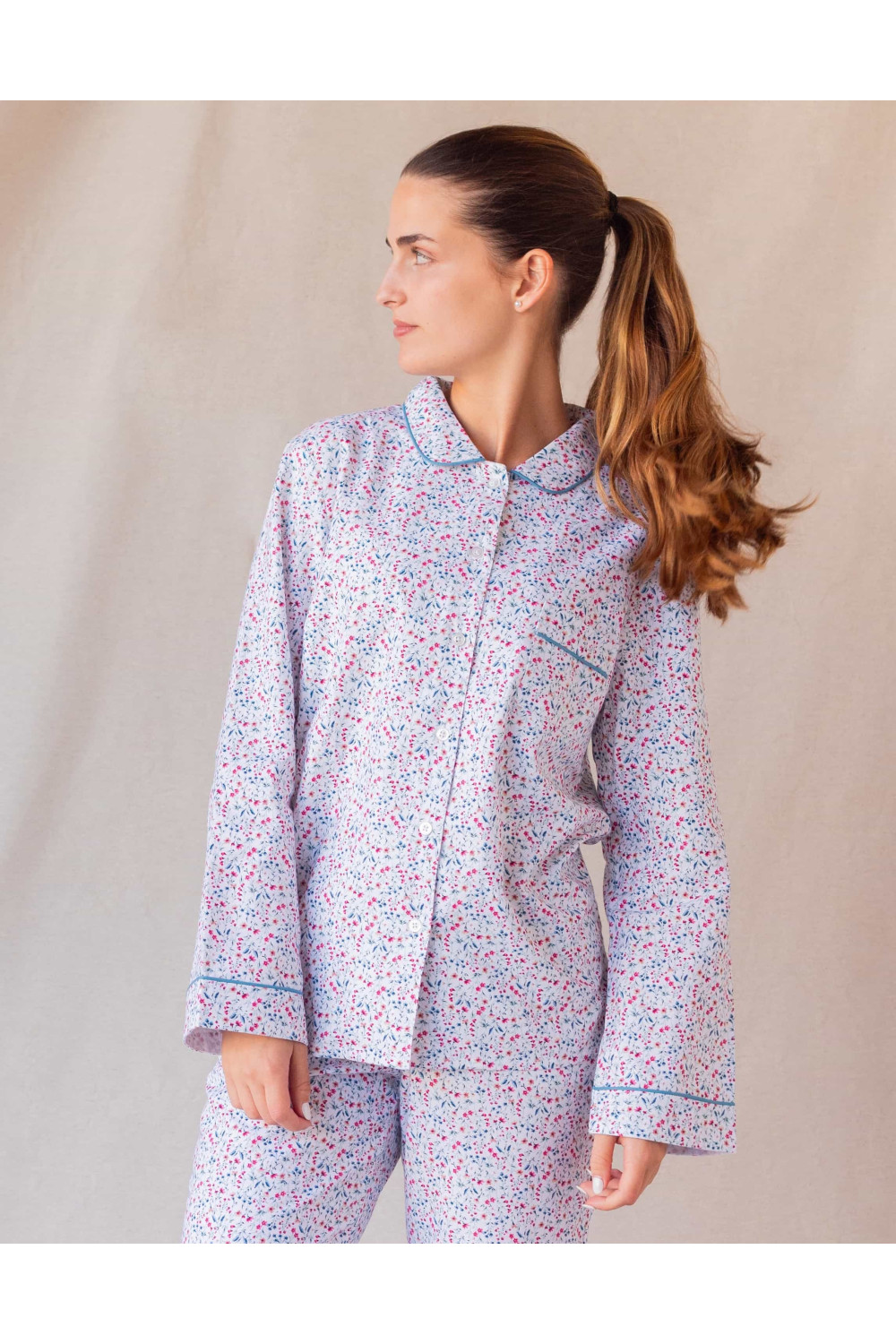 Pyjama long et chaud à motifs liberty pour femme en sergé 100% coton