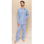 Pyjama long homme en coton pilou , Carreaux bleu.