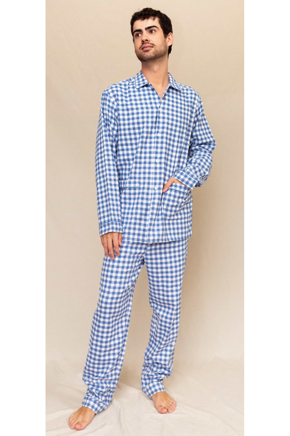 Pyjama long pour homme 100% coton-coupe classique-qualité Oxford bleu