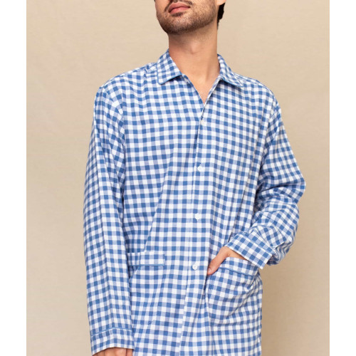 Pyjama long homme en coton pilou , Carreaux bleu.