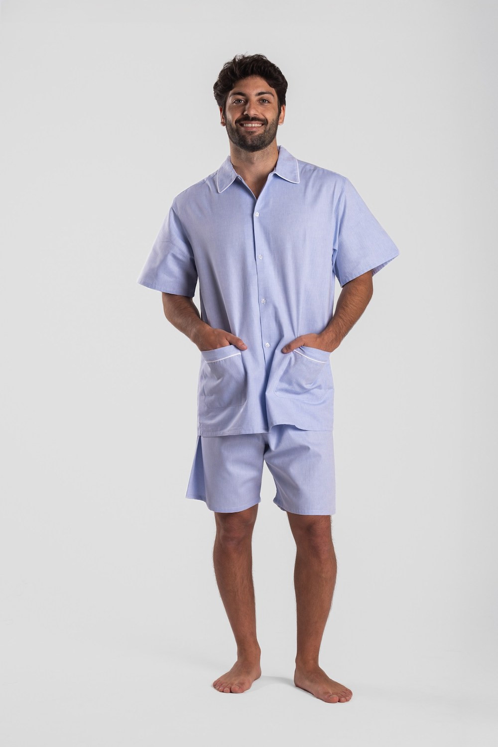 Pyjama court homme en Oxford uni 100% coton