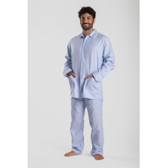 Pyjama long homme, en flanelle Vichy bleu