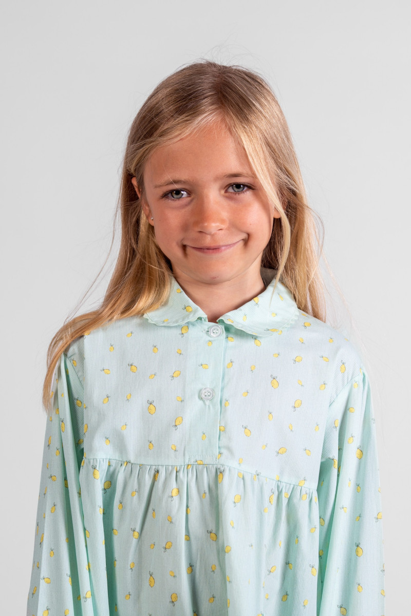 Chemise de nuit fille en popeline de coton - Citrons