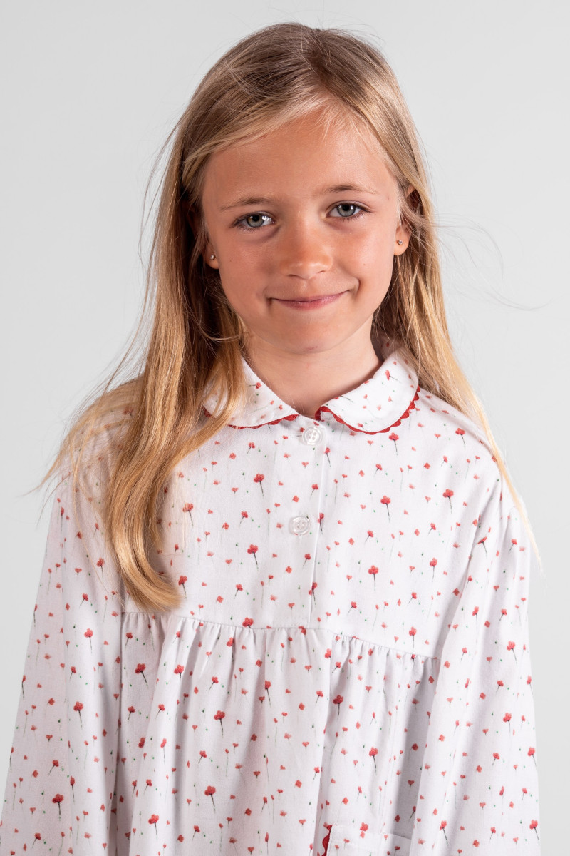 Chemise de nuit fille en coton pilou - Coquelicots