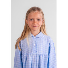 Chemise de nuit fille en pilou, Vichy bleu