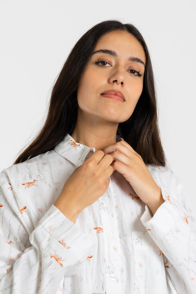 Liquette femme manches longues en flanelle - Renard forêt