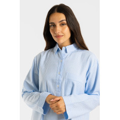 Chemise de nuit femme, forme liquette en pilou, Vichy bleu