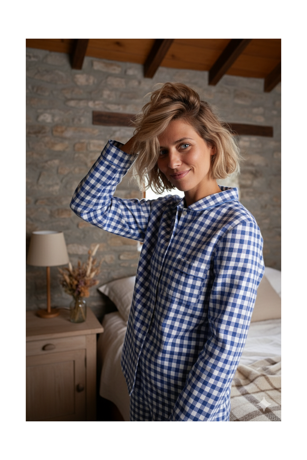 Pyjama femme en pilou, Carreaux jean